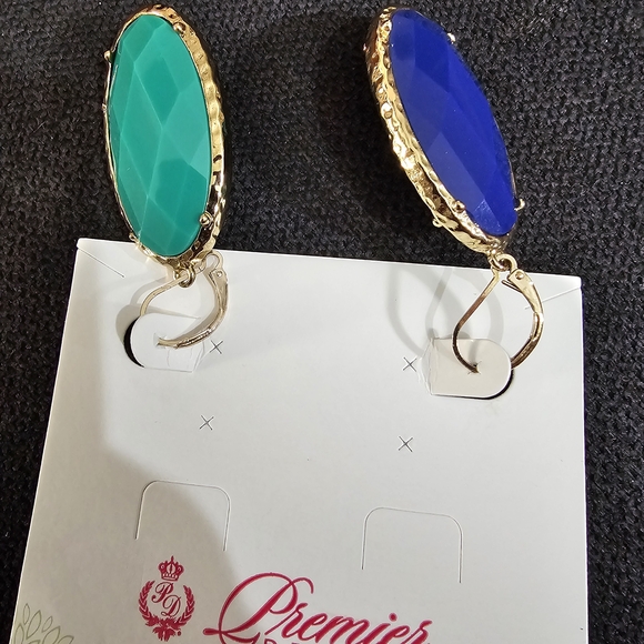 Premier Jewelry - Premier Gold and Blue Oval Earrings